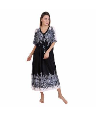 DILJEET Digital Print Satin Kaftan-Black 1