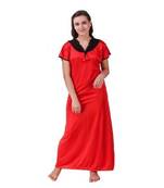 DILJEET Self-Design Print Satin Night Gown-Red