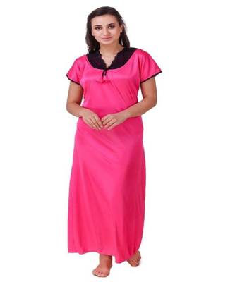 DILJEET Self-Design Print Satin Night Gown-Rani 1