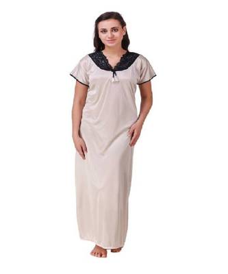 DILJEET Self-Design Print Satin Night Gown-Off-White 1