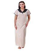 DILJEET Self-Design Print Satin Night Gown-Off-White