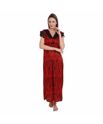 DILJEET Tiger Print Satin Night Gown-Red 1