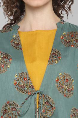 Turquoise floral print rayon salwar 4