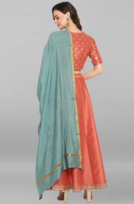 Peach printed silk stitched lehenga 2