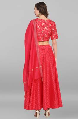 Pink golden print silk stitched lehenga 2
