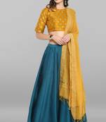 Green golden print silk stitched lehenga