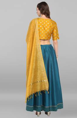 Green golden print silk stitched lehenga 2