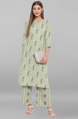 Janasya Light green floral print cotton salwar 1