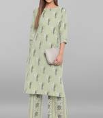 Janasya Light green floral print cotton salwar