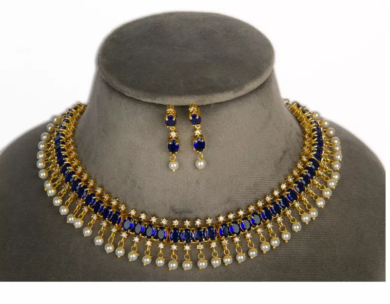 Blue Alloy Gold Plated Indian Bollywood Ethnic Imitation Jewellery Necklace