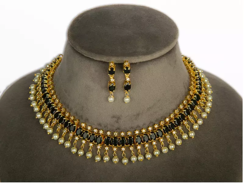 Black Alloy Gold Plated Indian Bollywood Ethnic Imitation Jewellery Necklace