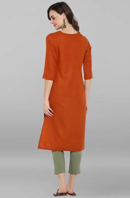 Janasya Orange embroidered rayon ethnic kurtis 3