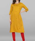 Janasya Mustard embroidered rayon ethnic kurtis
