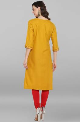 Janasya Mustard embroidered rayon ethnic kurtis 4
