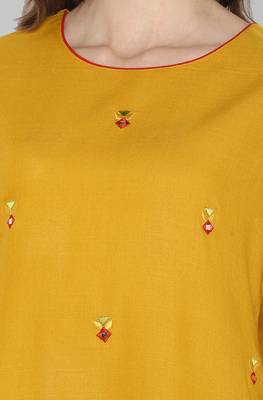 Janasya Mustard embroidered rayon ethnic kurtis 5
