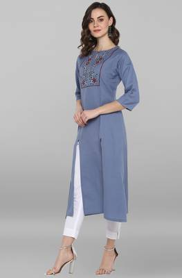 Janasya Light blue embroidered rayon ethnic kurtis 1