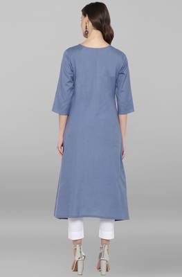 Janasya Light blue embroidered rayon ethnic kurtis 3
