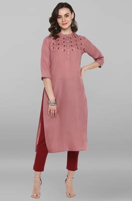 Janasya Pink embroidered rayon ethnic kurtis 1