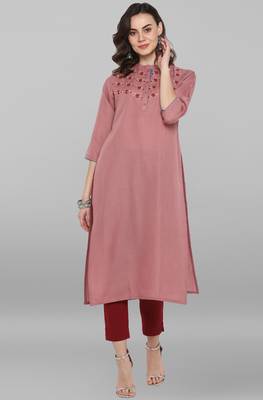 Janasya Pink embroidered rayon ethnic kurtis 2