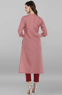 Janasya Pink embroidered rayon ethnic kurtis 4