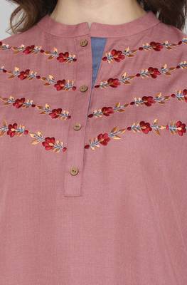 Janasya Pink embroidered rayon ethnic kurtis 5