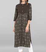 Janasya Olive printed crepe ethnic kurtis