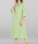 Light green printed crepe ethnic kurtis