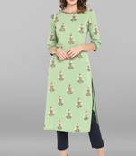 Janasya Light green printed crepe ethnic kurtis