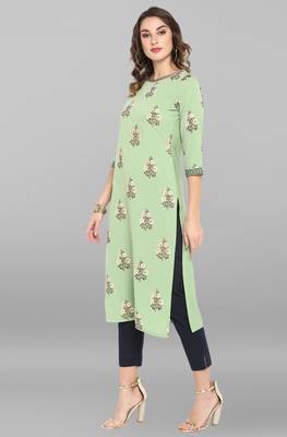 Janasya Light green printed crepe ethnic kurtis 2