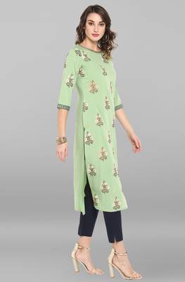 Janasya Light green printed crepe ethnic kurtis 3