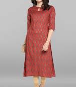 Maroon printed rayon ethnic kurtis