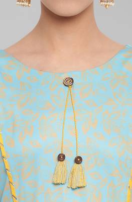 Turquoise printed crepe ethnic kurtis 5