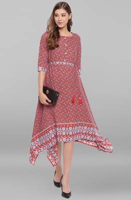 Janasya Multicolor printed rayon long kurtis 1