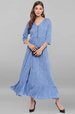 Janasya Blue printed viscose rayon long kurtis 1