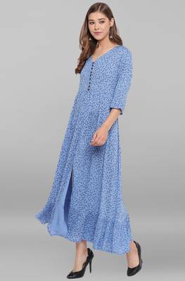 Janasya Blue printed viscose rayon long kurtis 2