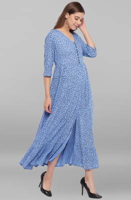 Janasya Blue printed viscose rayon long kurtis 3
