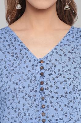 Janasya Blue printed viscose rayon long kurtis 5