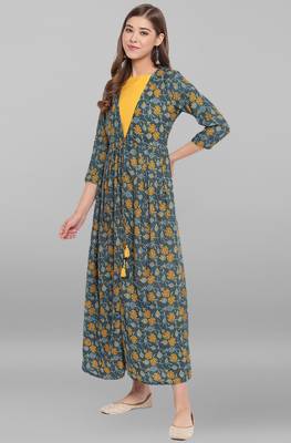 Janasya Green printed rayon long kurtis 2