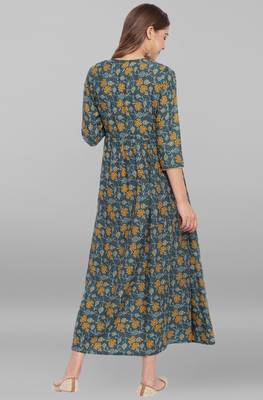 Janasya Green printed rayon long kurtis 4