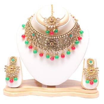 Bridal red and green choker necklace set 1