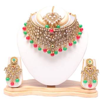 Bridal red and green choker necklace set 1