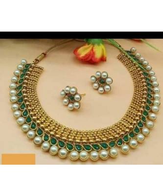 Green with pearls copper choker set 1