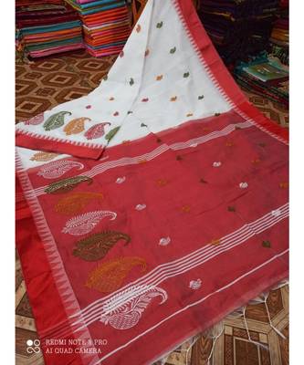 White Wiving Work Cotton Silk Handloom Saree With B.P 1