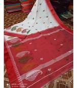White Wiving Work Cotton Silk Handloom Saree With B.P