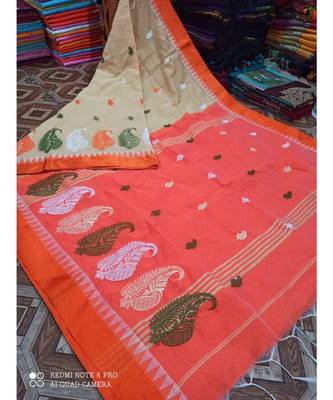 White Wiving Work Cotton Silk Handloom Saree With B.P 1