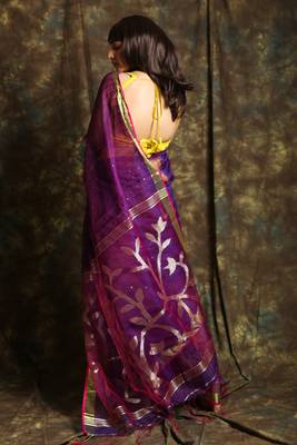 Purple woven blended cotton saree with blouse 3