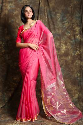 Light pink woven blended cotton saree with blouse 1
