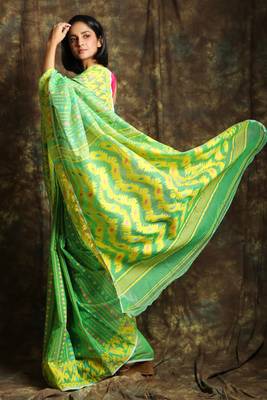 Light Green Woven Blended Cotton Saree Without Blouse 2