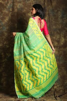 Light Green Woven Blended Cotton Saree Without Blouse 3