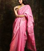 Pink Woven Blended Cotton Saree Without Blouse
